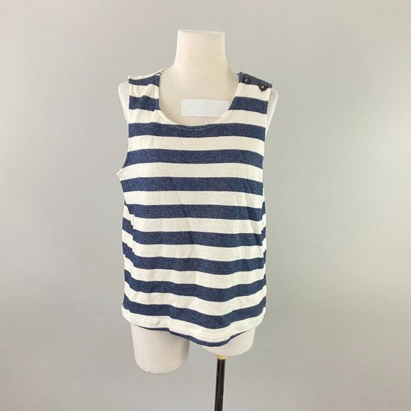 ANTHROPOLOGIE Striped Blue & Beige Sleeveless - Picture 2 of 9